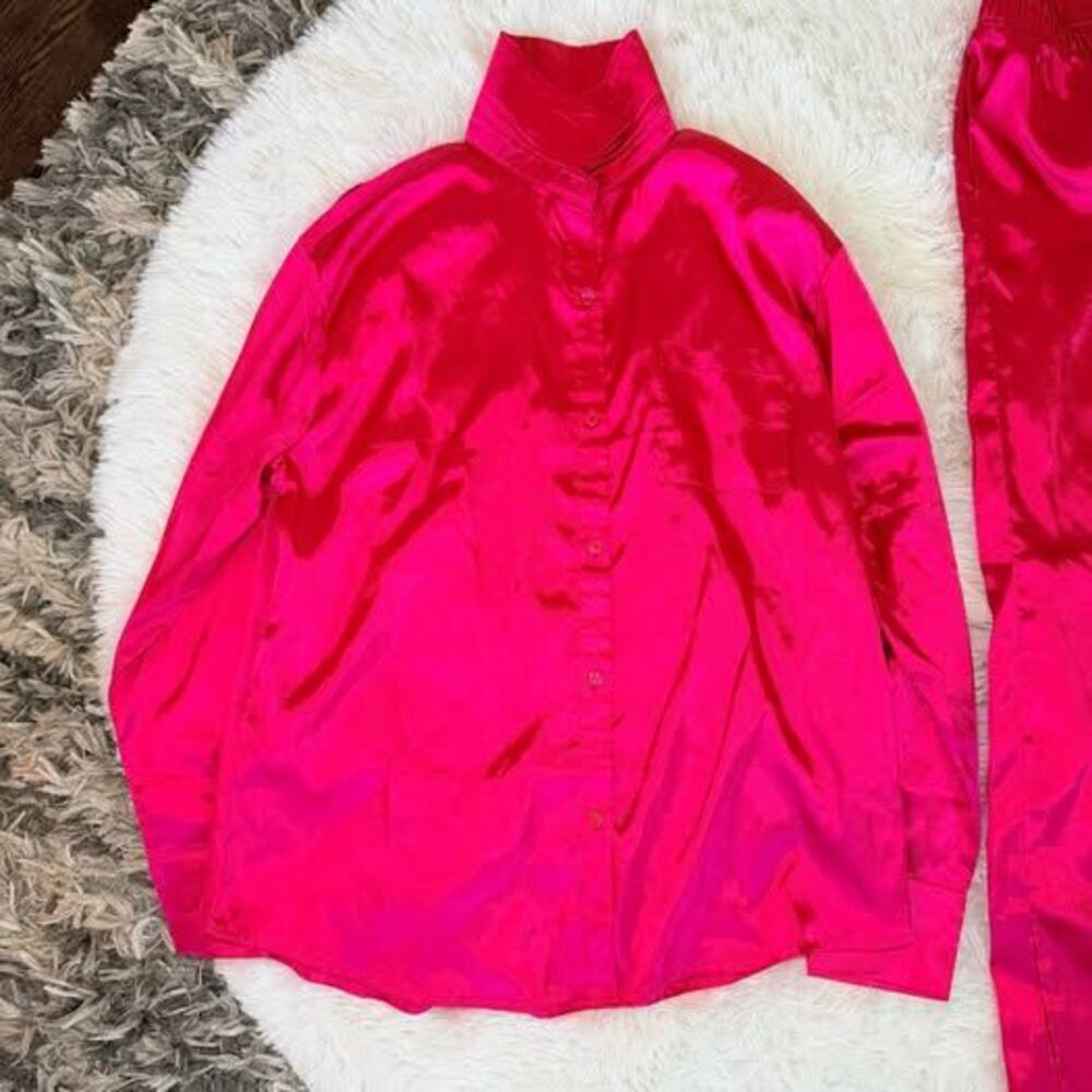 Barbiecore Satin Pajama Set Hot Pink Y2K Coquette Lounge Small - Picture 3 of 8